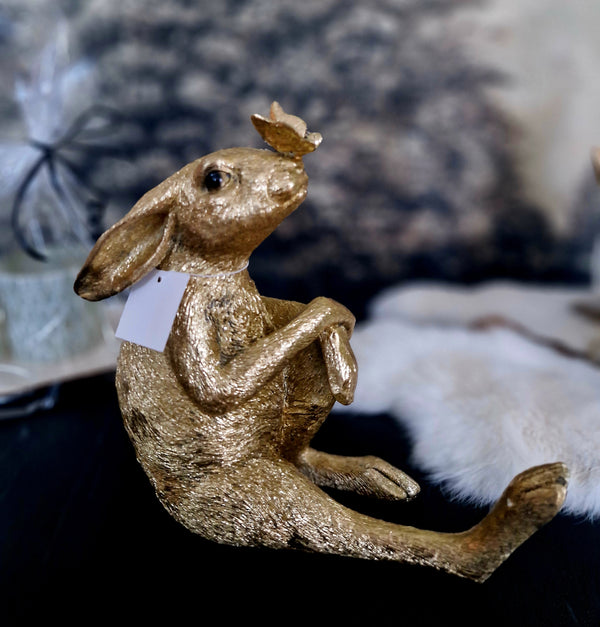 Alinterieur - Pasen - Zittend konijn met vlinder- Goud