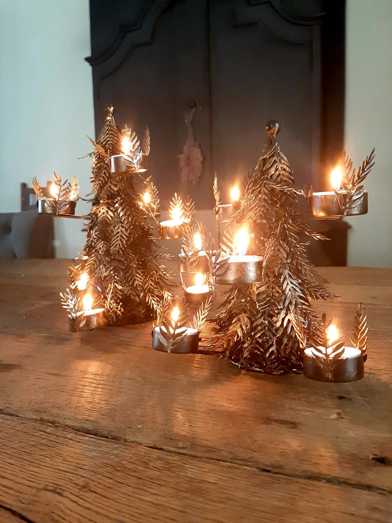 Alinterieur - Kerstboom theelicht - Metaal - Zwartgoud - Smal