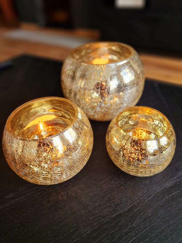 Al interior - Tealight - Lantern - Crackle - Gold color