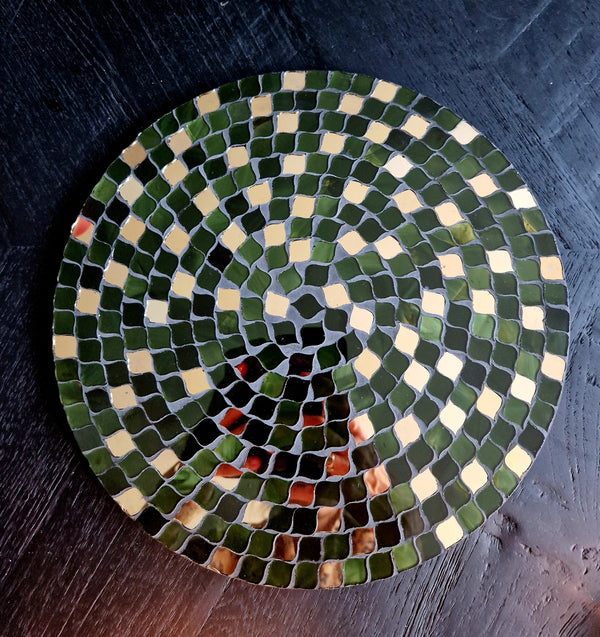 Al interior - Plateau - Glass - Mosaic - Green gold black - diameter 28CM