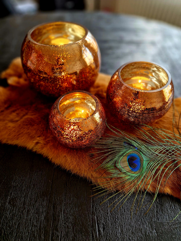 Al interior - Tealight - Lantern - Crackle - Copper color