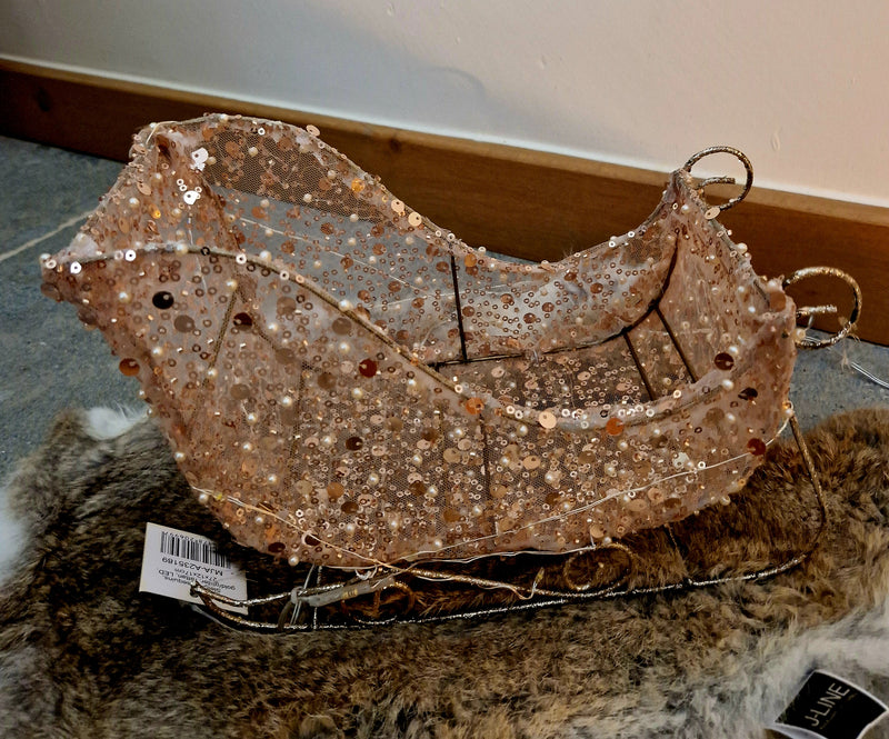 Al interior - Sleigh with LED lighting - Sequins - Gold glitter - Rattan
