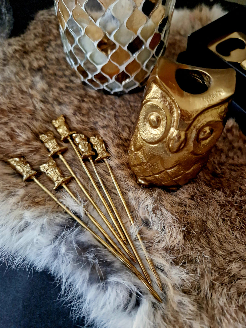 Alinterieur - Snack sticks with holder - Owls - Gold - Aluminum