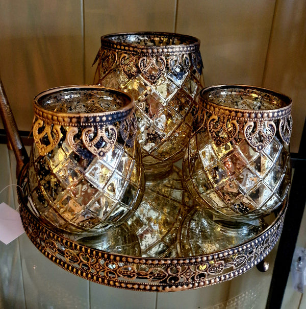 Alinterior - Teelicht - Laterne - Marokkanisches Teelicht - Goldglas
