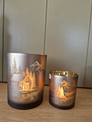 Alinterieur - Theelicht- Windlicht - chalet in de sneeuw - Goud - 2 formaten