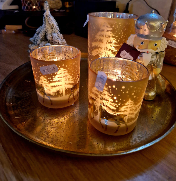 Alinterieur - Kerst - Theelicht/waxinelichtje- Dansend hertje - Goud - Glas