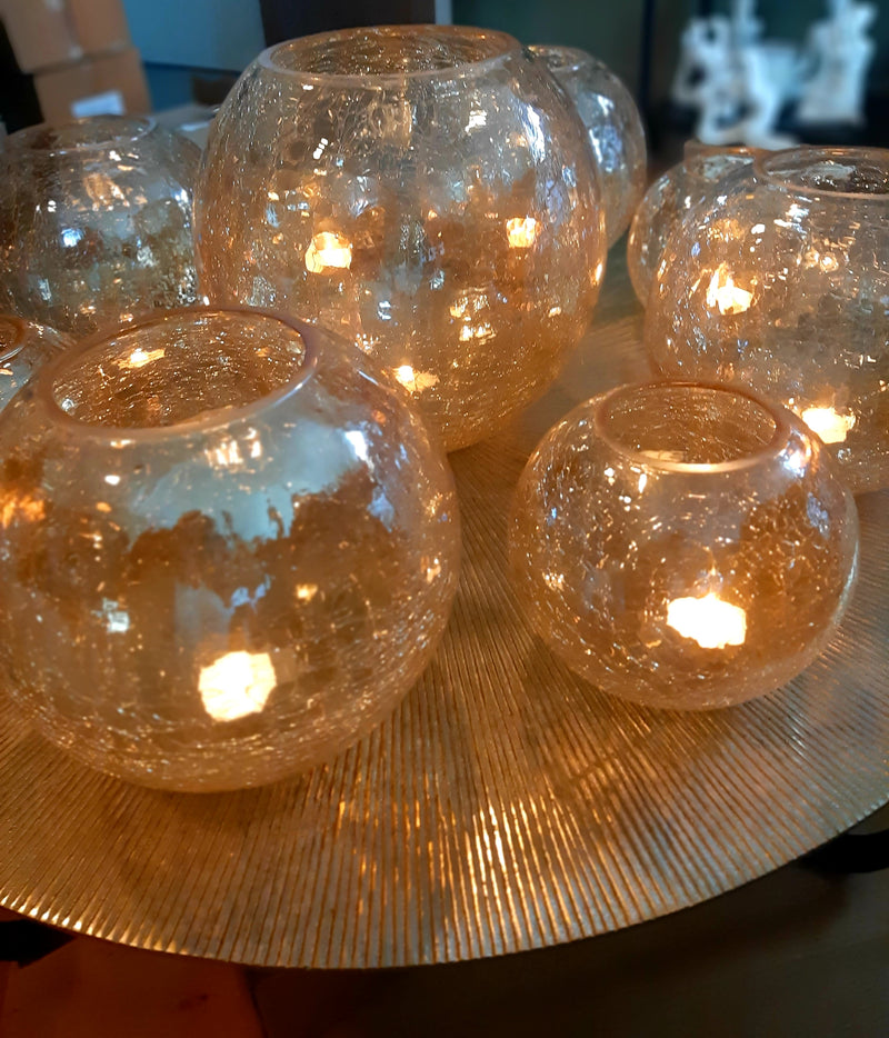 Al interior - Tealight - Gold glass - Crackle - Round - Large