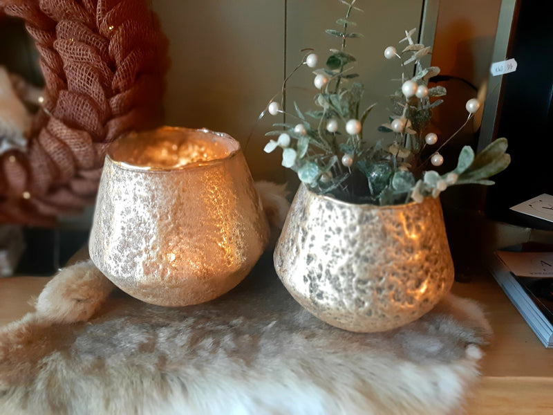 Alinterieur - Theelicht/Windlicht - Landelijk - Goud - Ruw - Medium