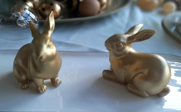 Alinterieur - Set mit 2 goldenen Osterhasen/Hasen - liegend - Gold - Passform - Osterdekoration