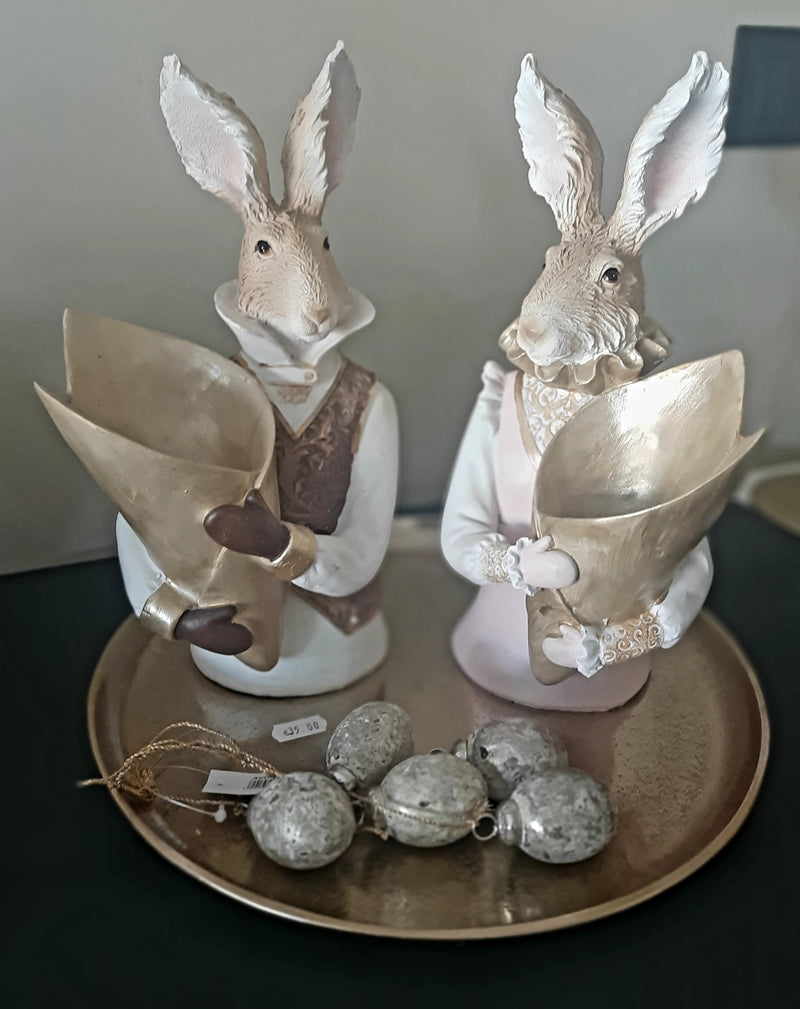Alinterieur - Set of 2 rabbits/Easter bunnies with golden bag - Male female - Gold pink - Easter