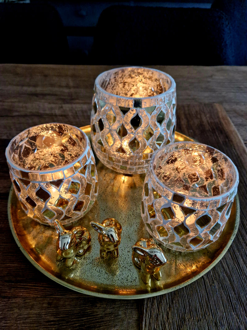 Alinterior - Tealight - Mosaic - Glass gold