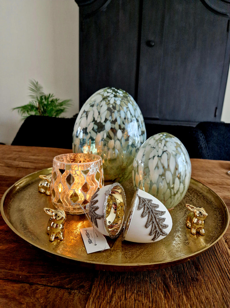 Alinterieur - Pasen - Paasei in glas - Groenwit - Dots