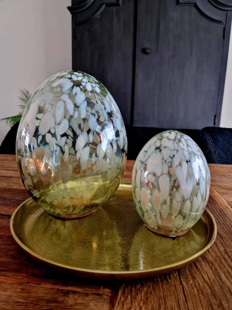 Alinterior - Easter - Easter egg in glass - Green white - Dots