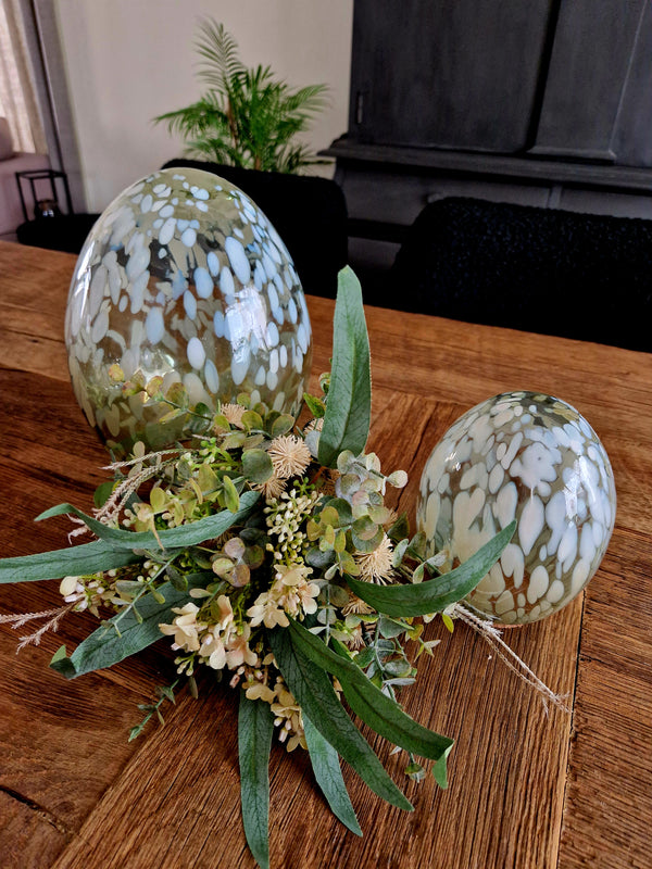 Alinterior - Easter - Easter egg in glass - Green white - Dots