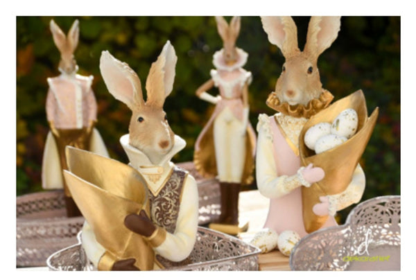 Alinterieur - Set of 2 rabbits/Easter bunnies with golden bag - Male female - Gold pink - Easter